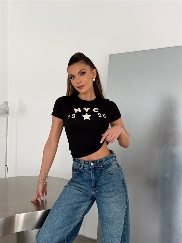 NYC 1990 Nakışlı Basic - Siyah