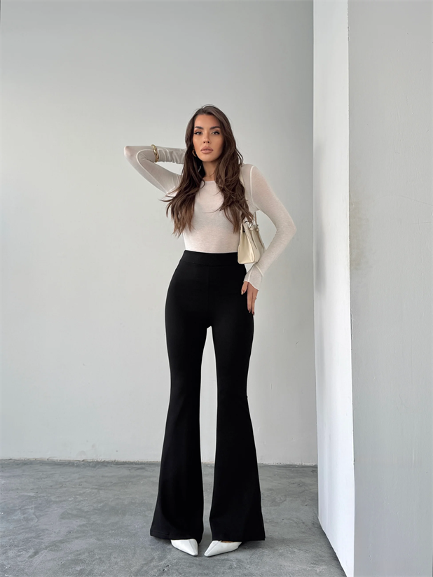 Çelik Örme İspanyol Pantolon  - Siyah