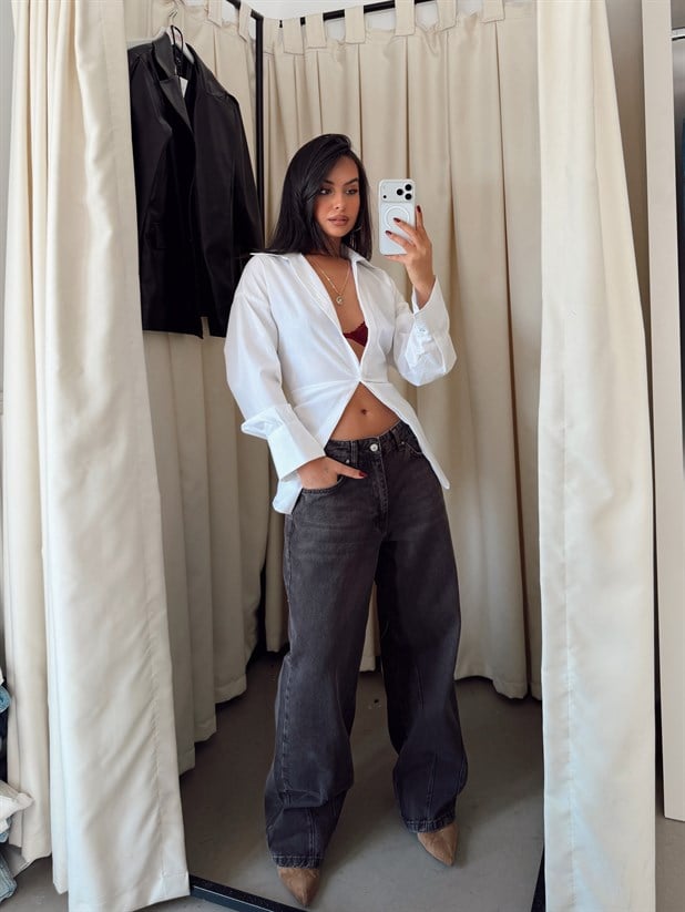 Paça Çift Pensli Boyfriend Jean - Kahve