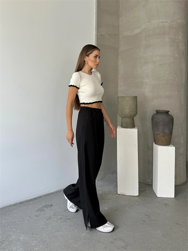 Renew Ön Dikiş Detaylı Yan Yırtmaçlı Pantolon Siyah - Siyah