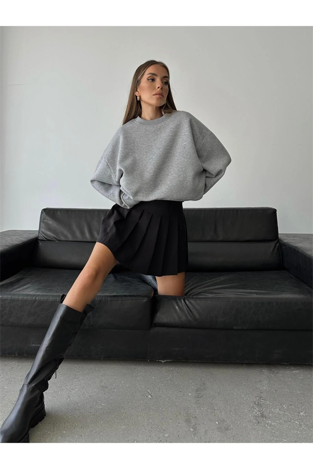 Sage Bisiklet Yaka Sweatshirt Gri - Gri