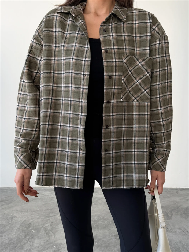 Tek Cep Ekose Gömlek - Haki