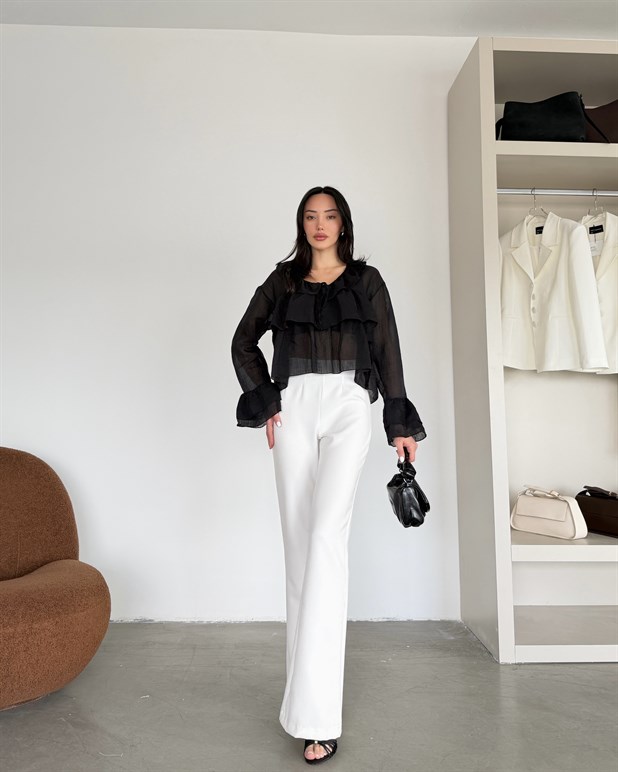 Fırfır Detaylı Bluz - Siyah