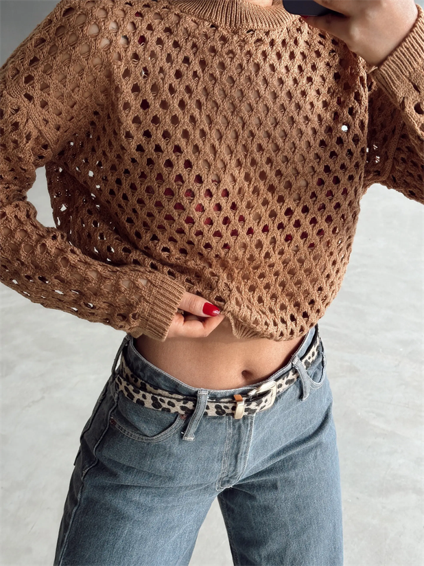 Delik Detaylı Trend Kazak Taba - Taba