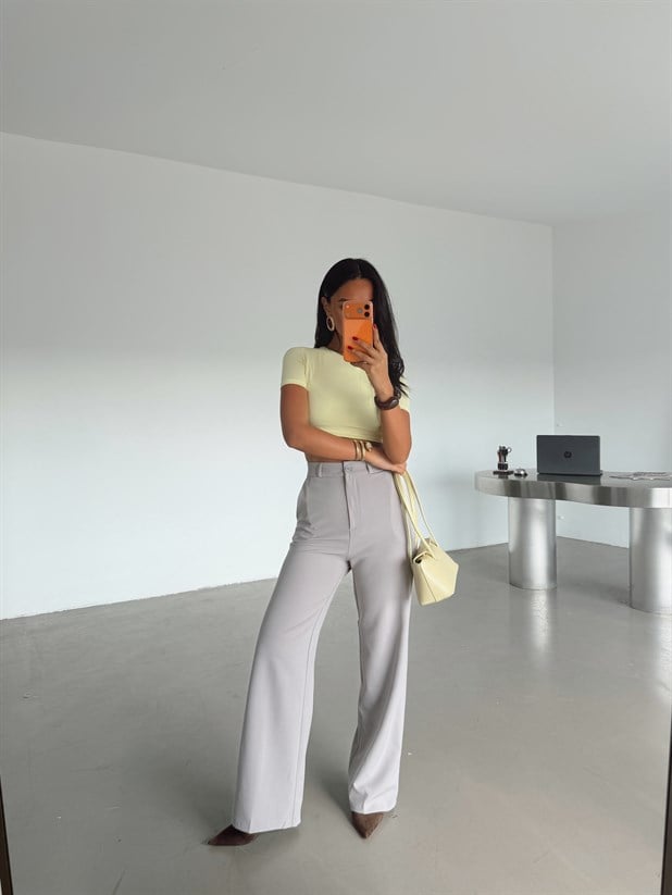 Pilesiz Palazzo Pantolon - Gri