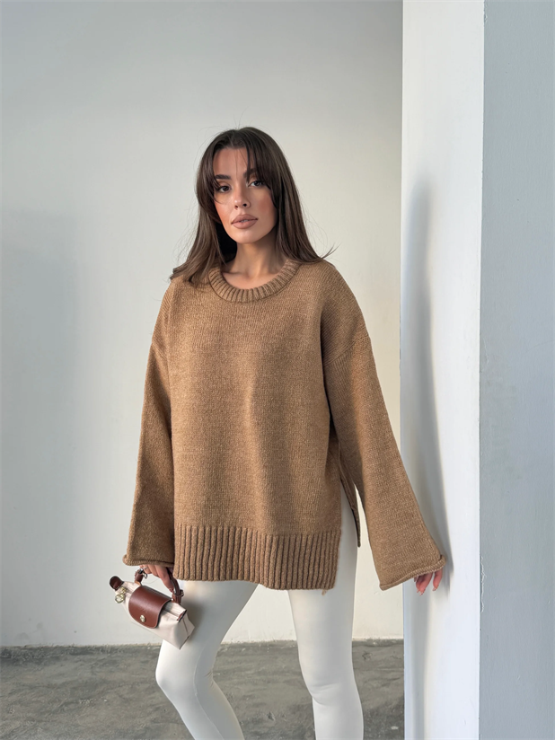 Yırtmaçlı Basic Triko  - Vizon