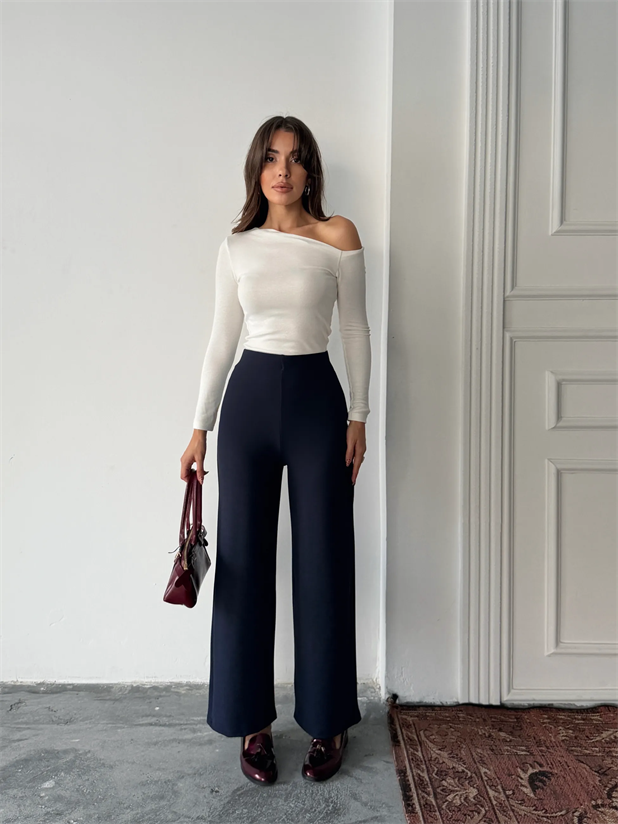 Bel İçten Lastik Kumaş Pantolon  - Lacivert