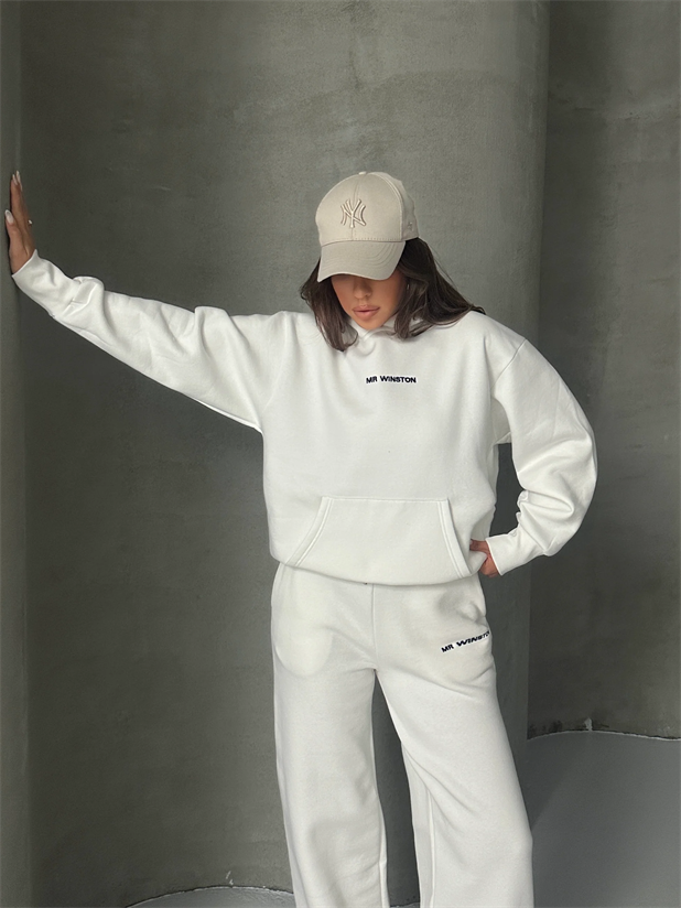 Mr. Winston Kapüşonlu Sweat Takım Beyaz - Beyaz