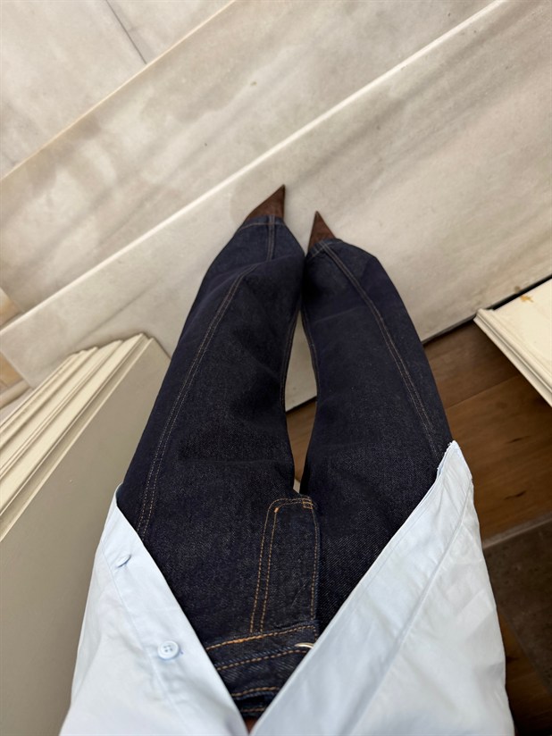 Kemerli Wide Leg Jean - Lacivert