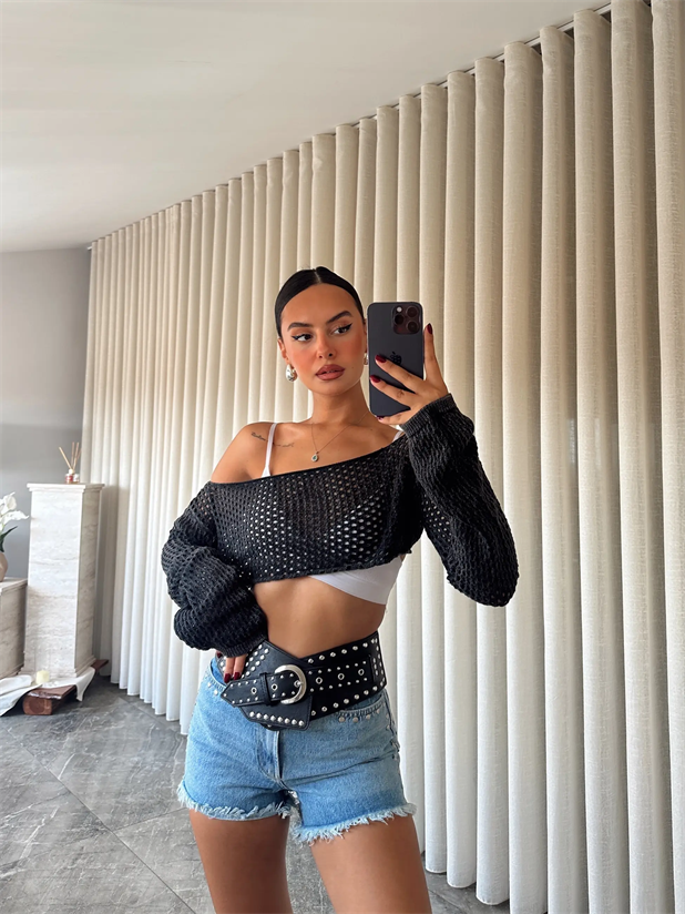 Devin Ajurlu Yıkamalı Triko Siyah - Siyah