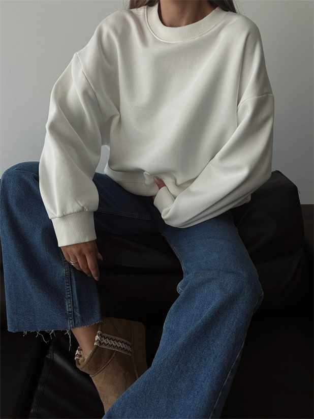 Sage Bisiklet Yaka Sweatshirt Beyaz - Beyaz