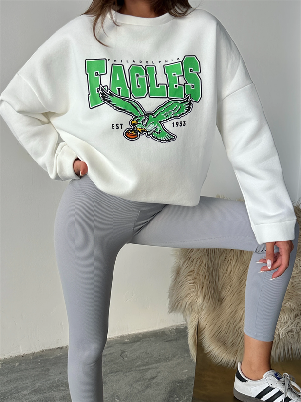 Eagles Üç İplik Oversize Sweat Beyaz - Beyaz