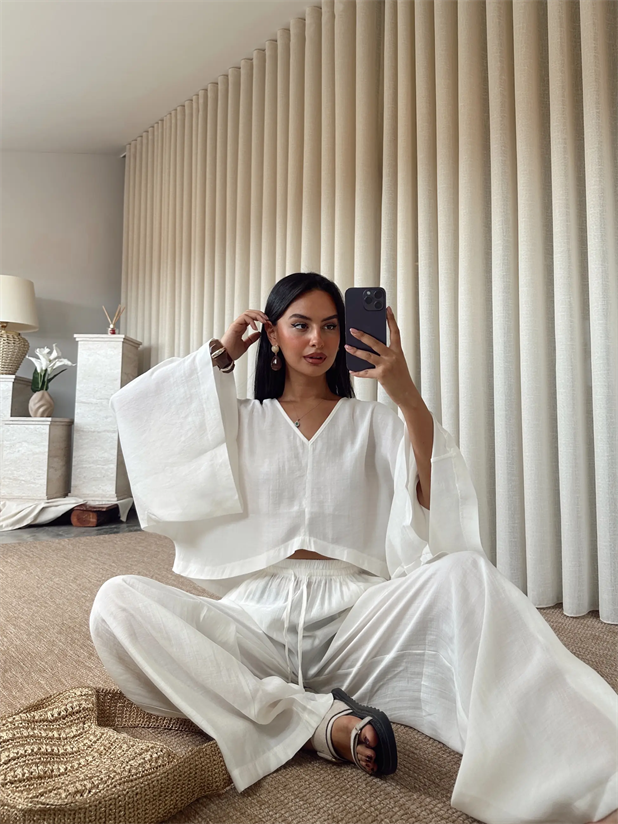 Salaş Keten Takım  - Ekru