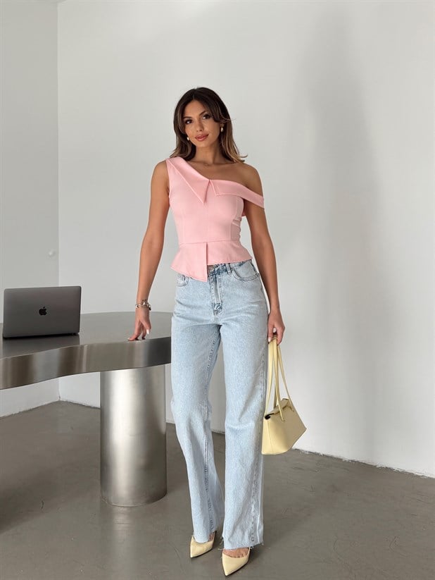 Tek Omuz Büstiyer - Pudra Pembe