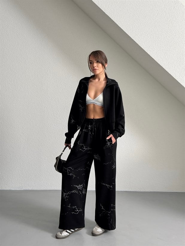 Fermuarlı Palazzo Takım - Siyah