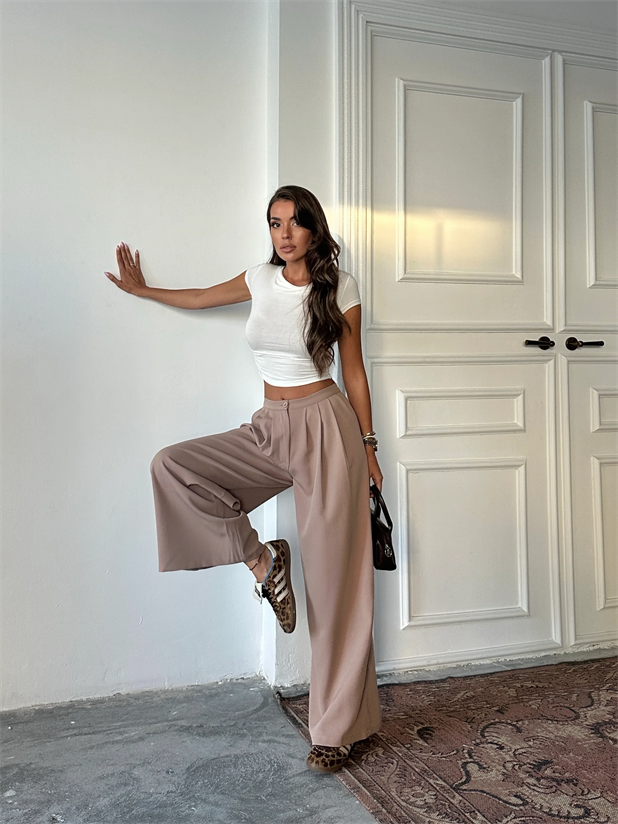 Nadia Pileli Pantolon Vizon - Vizon