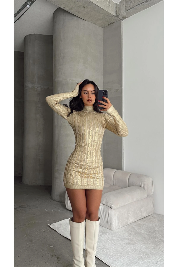 Silver Meg Triko Elbise Metalik Gold - Gold