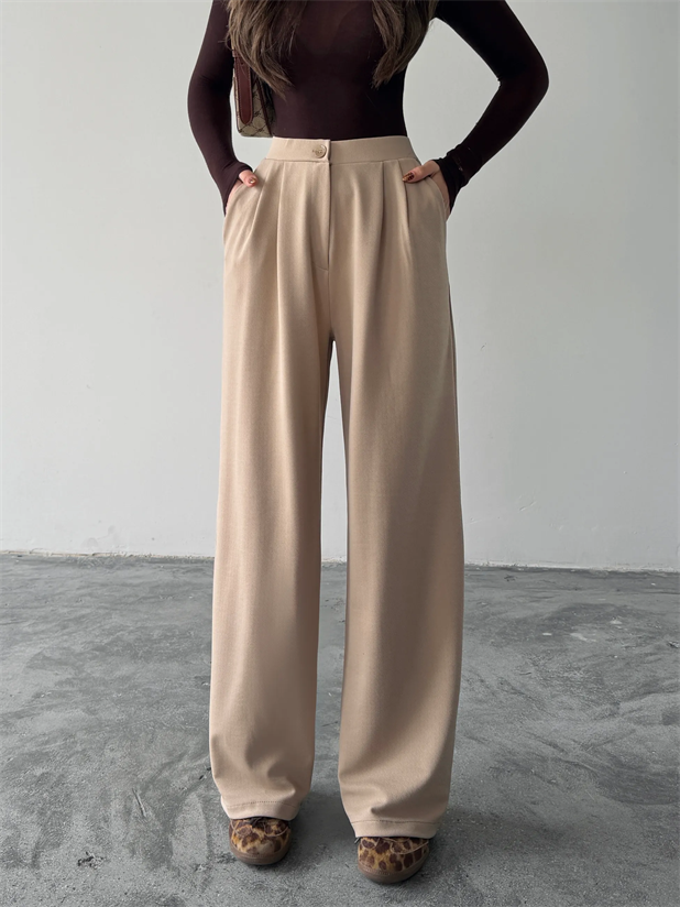 Pileli Jakar Palazzo Pantolon  - Bej