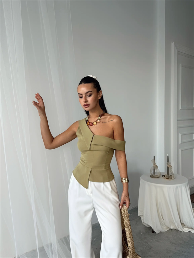 Tek Omuz Büstiyer - Haki Yeşil
