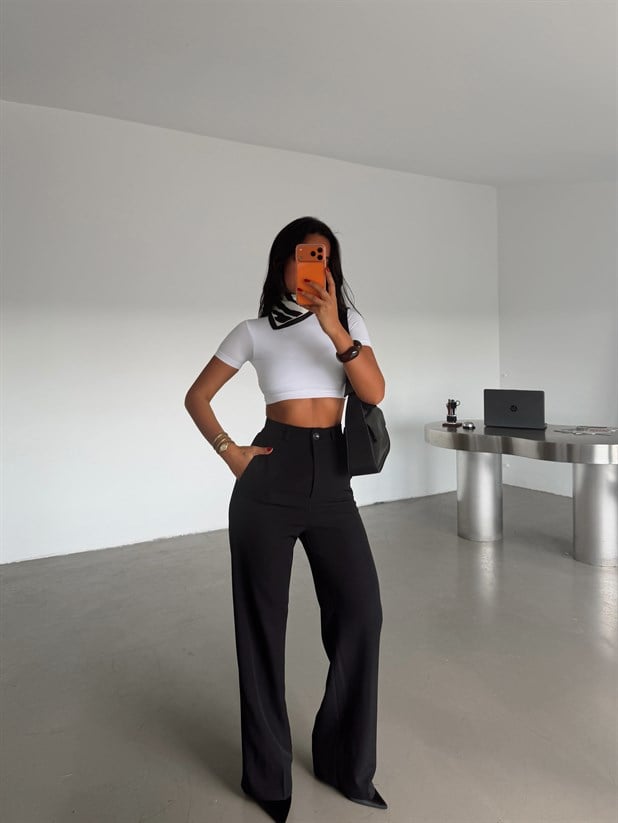 Pilesiz Palazzo Pantolon - Siyah