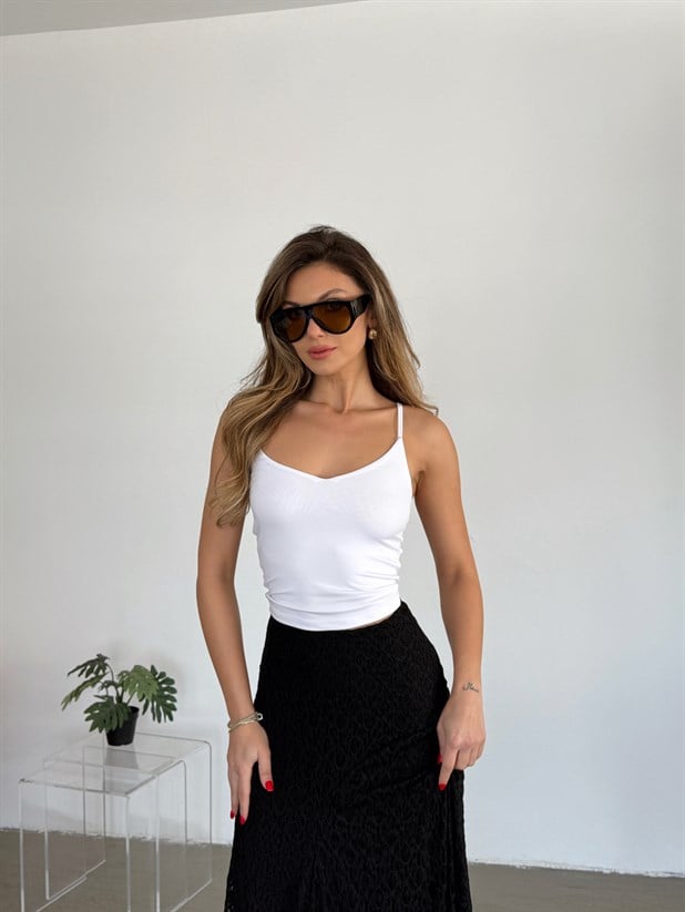 Askılı Crop Bluz - Beyaz