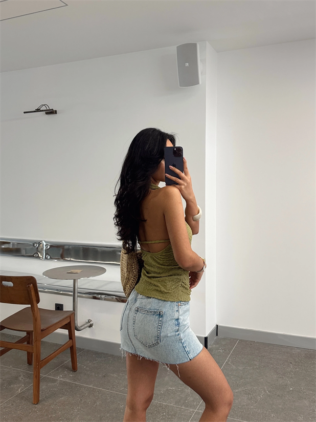 Sırt Ayarlanabilir Crop - Yağ Yeşili