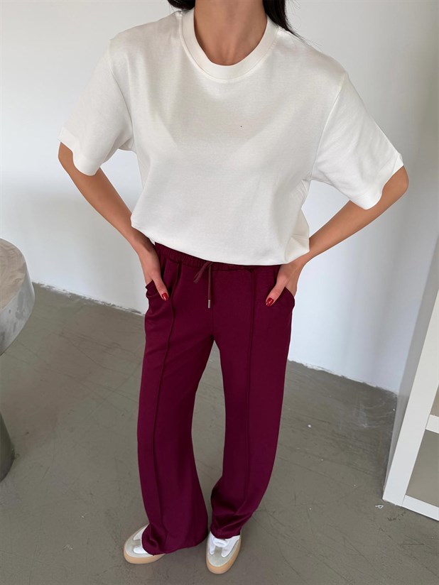 Çımalı Bol Paça Eşofman - Bordo