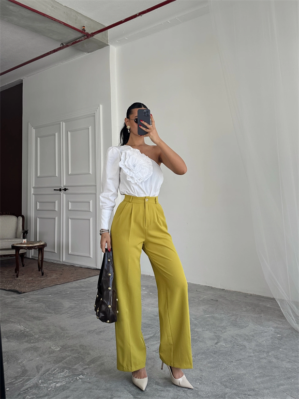 My Palazzo Kumaş Pantolon - Yağ Yeşili