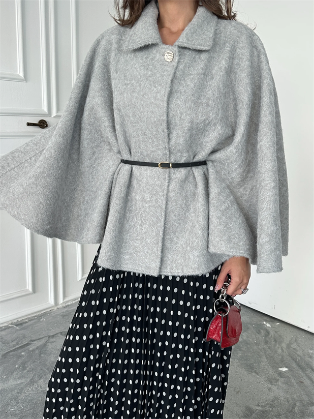 Kırçıllı Kaşe Panço  - Gri