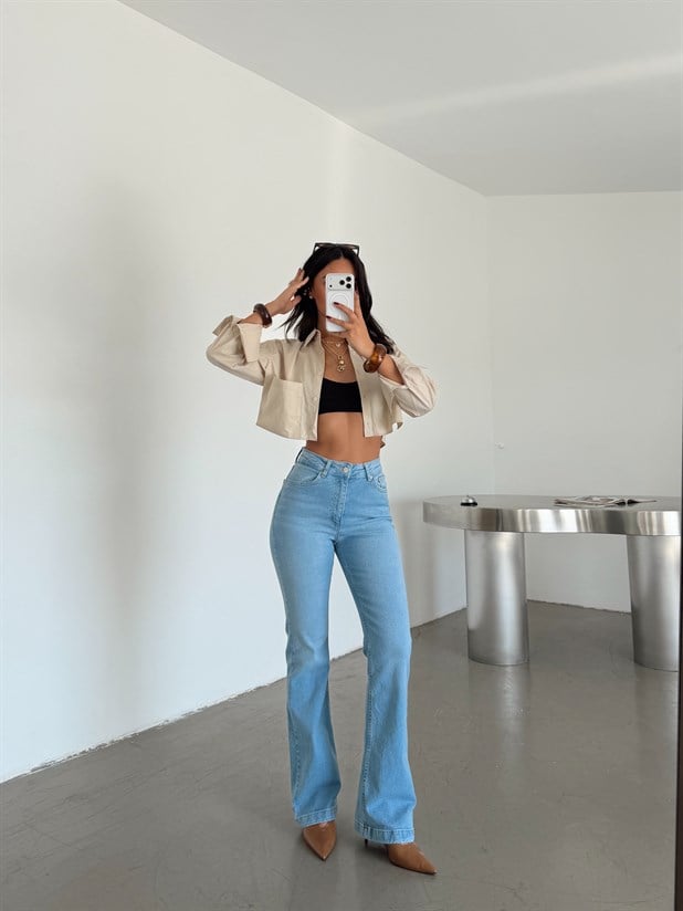 Likralı Flare Jean - Açık Mavi