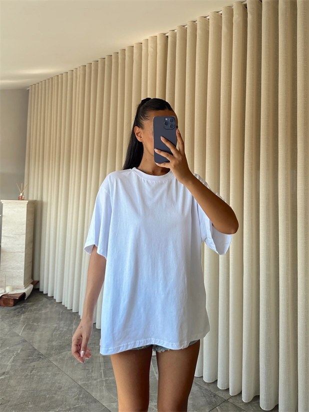Oversize Düz Basic  - Ekru