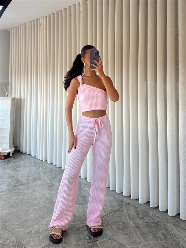 Bürümcük Kumaş Pantolon - Pembe