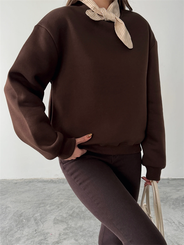 Fular Detaylı Sweatshirt - Kahve
