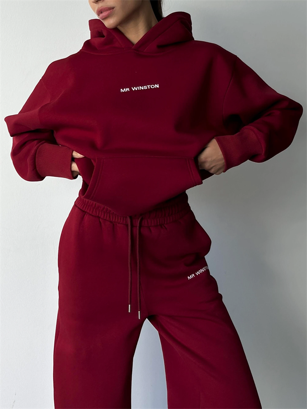 Mr. Winston Kapüşonlu Sweat Takım Bordo - Bordo