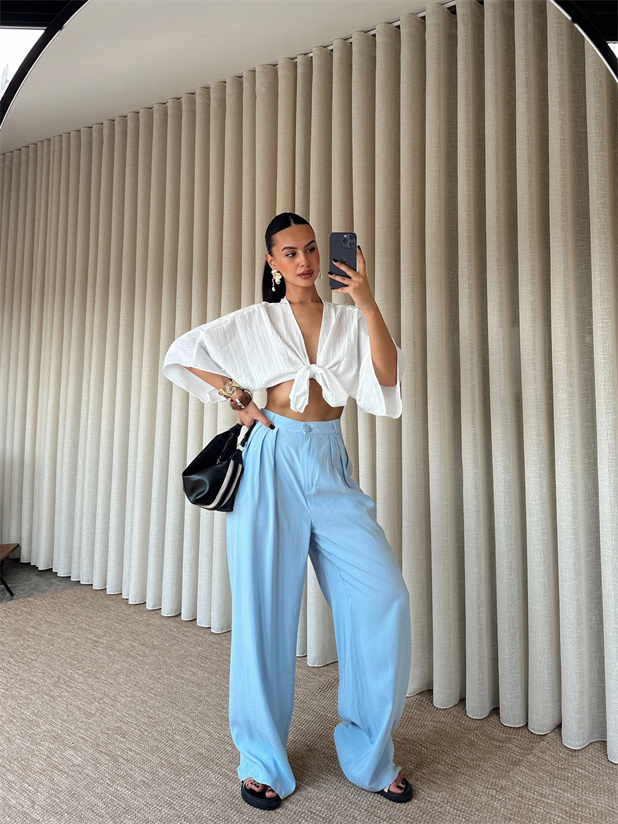 Modal Üç Pile Palazzo  - Bebe Mavi