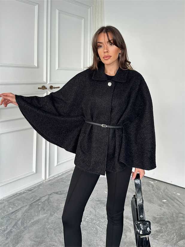 Kırçıllı Kaşe Panço  - Siyah