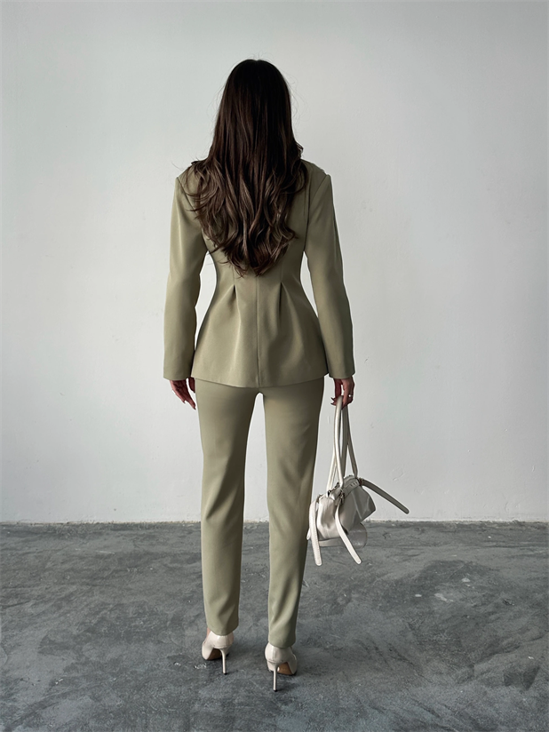 Beli Lastikli Çımalı Pantolon  - Çağla Yeşili