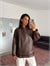 Kemerli Oversize Deri Ceket  - Kahve