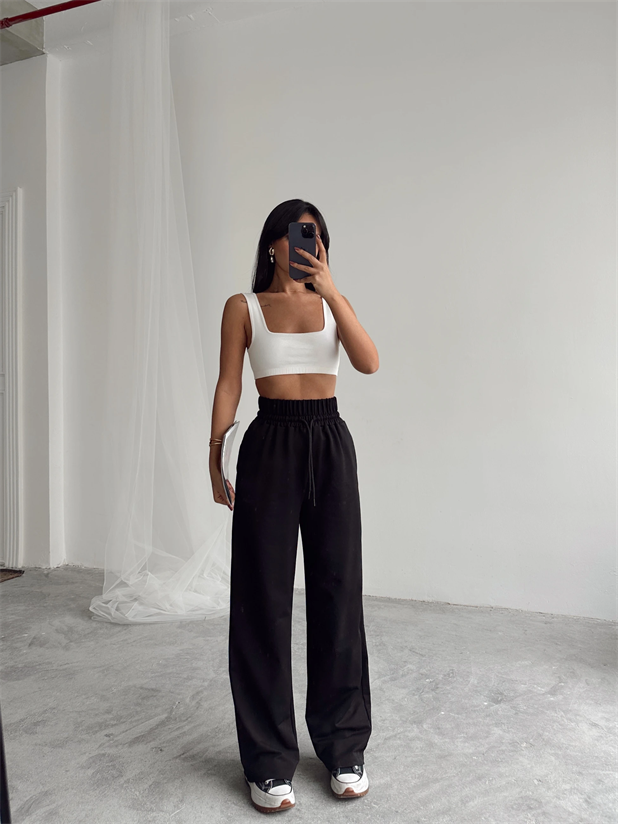 Bel Lastik Detay Palazzo Eşofman - Siyah