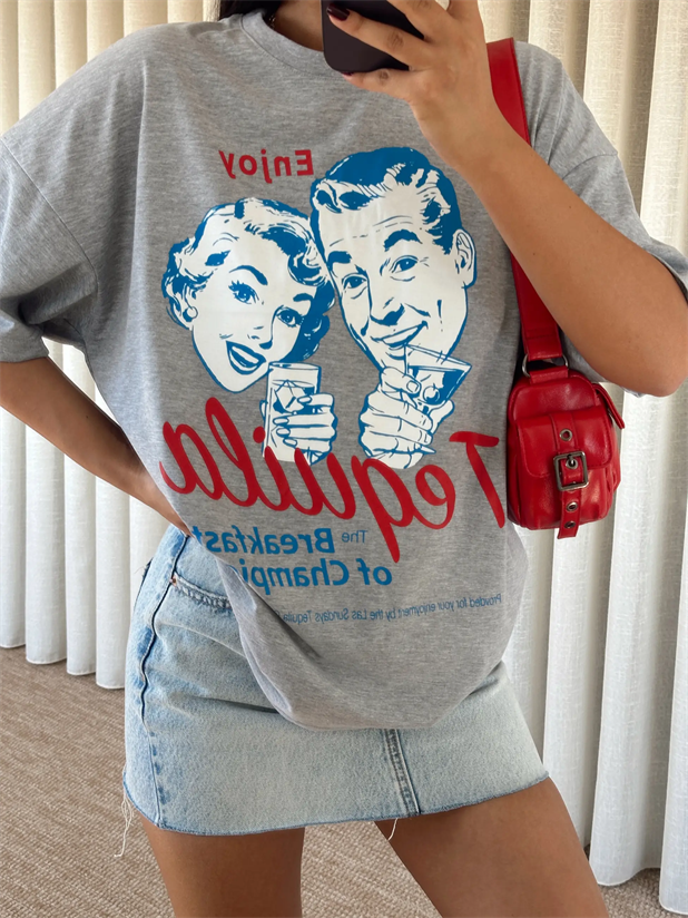 Tequila Baskılı Tshirt Gri - Gri