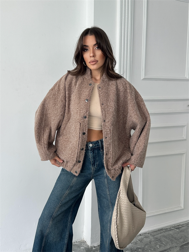 Kırçıllı Kaşe Mont - Vizon