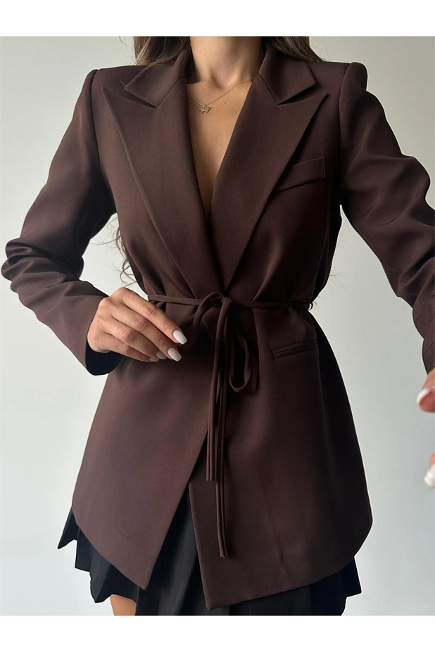 Bağlamalı Blazer Ceket Kahverengi - Kahverengi
