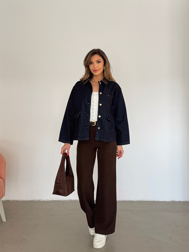 Garnili Denim Ceket - Lacivert