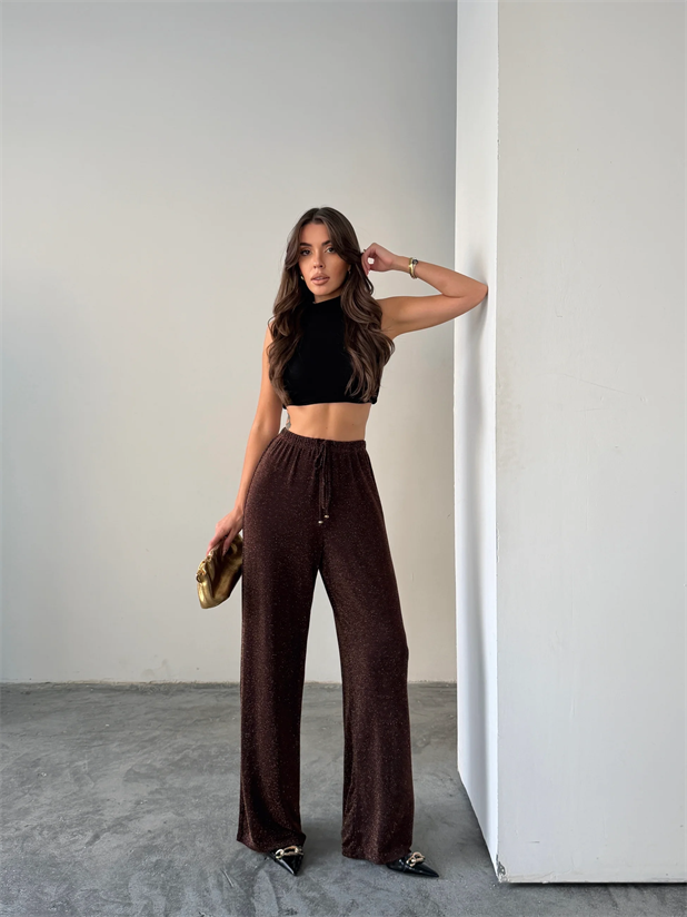 Sim Detaylı Pantolon - Kahverengi