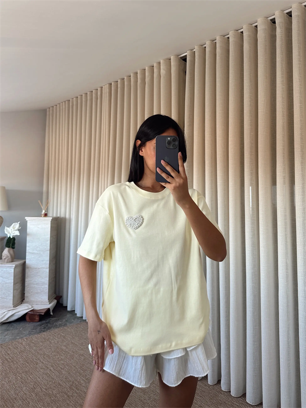 İnci Detay Oversize Basic - Sarı