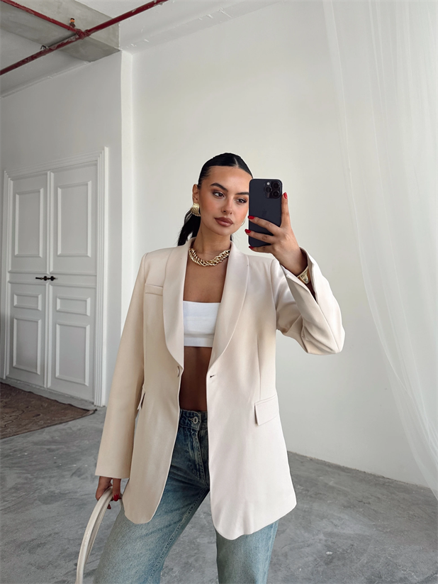 Kol Yırtmaç Blazer Ceket Taş - Taş