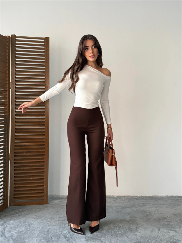 Gizli Fermuarlı Pantolon - Kahve