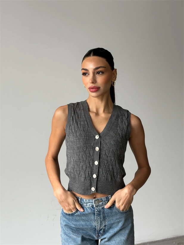 Elsa Triko Örgü Yelek Füme - Füme