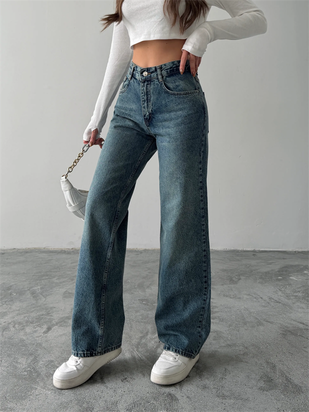 Vintage Wide Leg Jean Pantolon - Mavi