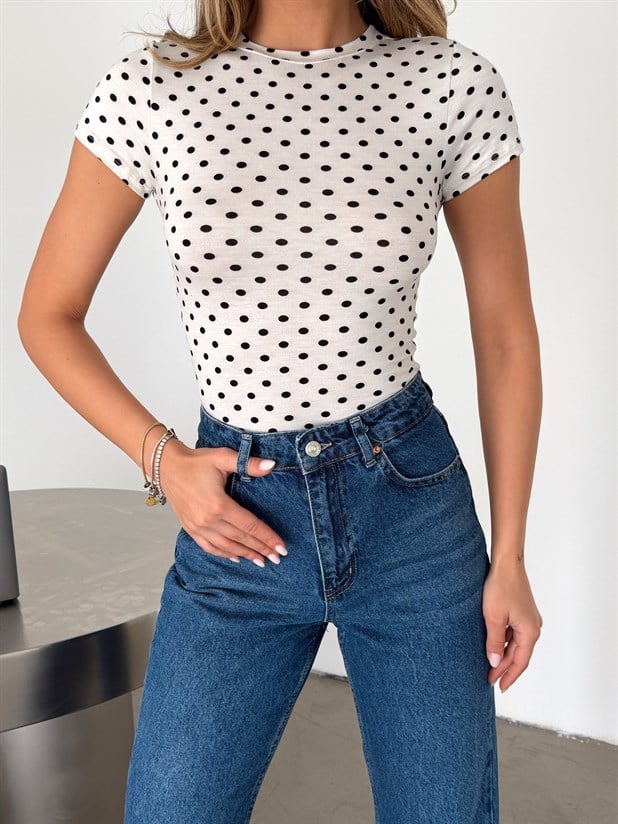 Puantiyeli Basic T-shirt - Beyaz